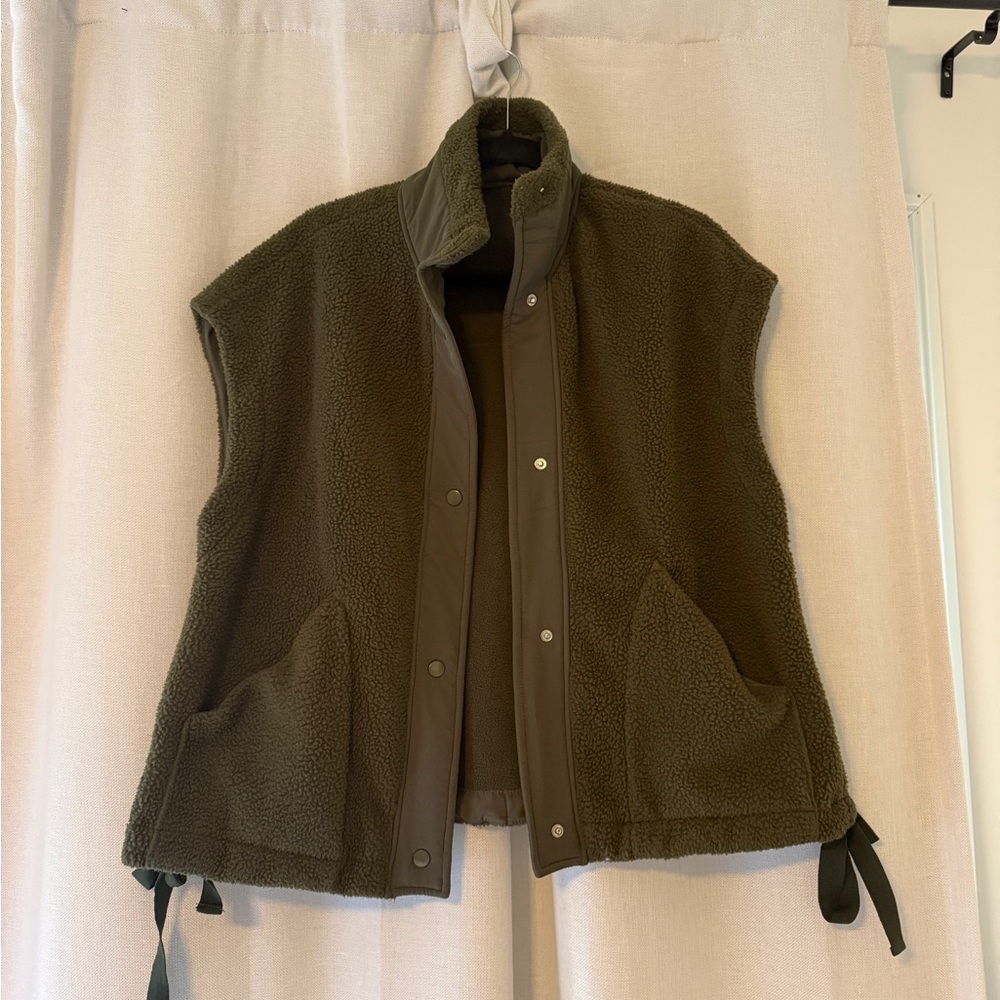 Amazon Olive Sherpa Vest with Pockets